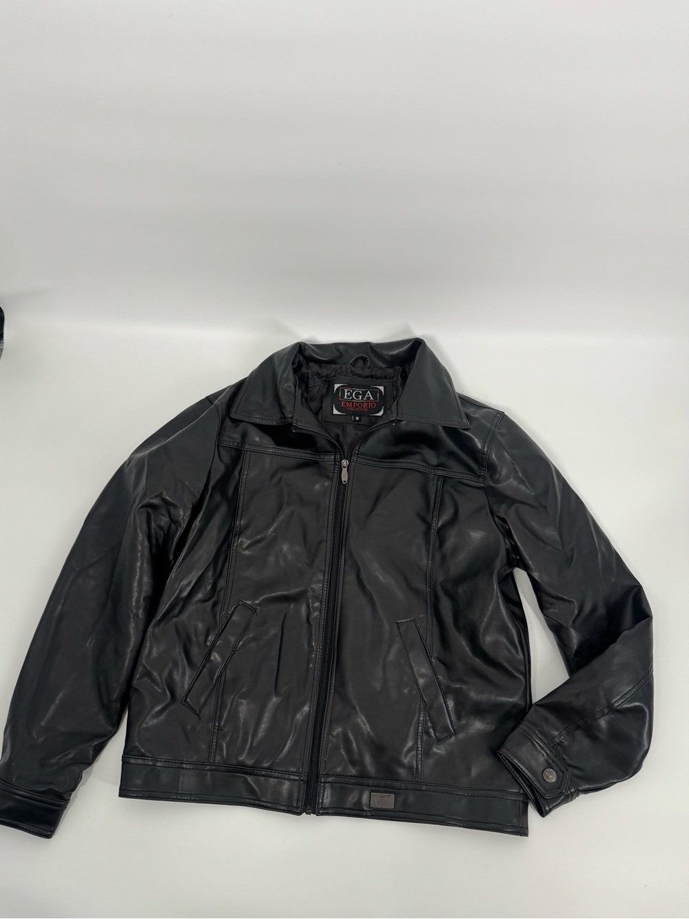 EGA Emporio Men's Black Leather Zip-Front Jacket